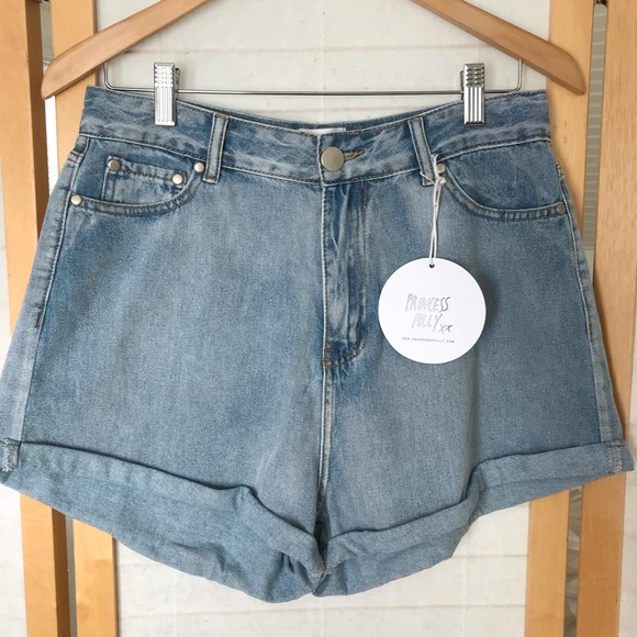 Princess Polly Pants - NWT Princess Polly size 6 High Rise Shorts pale blue cotton "Gun Barrel City"